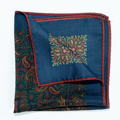 Multi Paisley Printed Blue Silk Twill Pocket Handkerchief