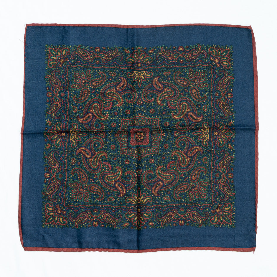 Multi Paisley Printed Blue Silk Twill Pocket Handkerchief