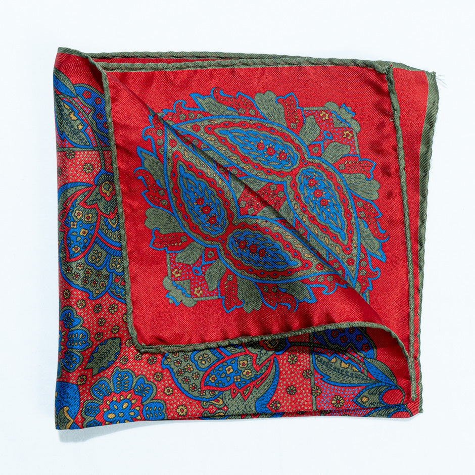 Green, Blue & Red Pure Silk Twill Pocket Handkerchief