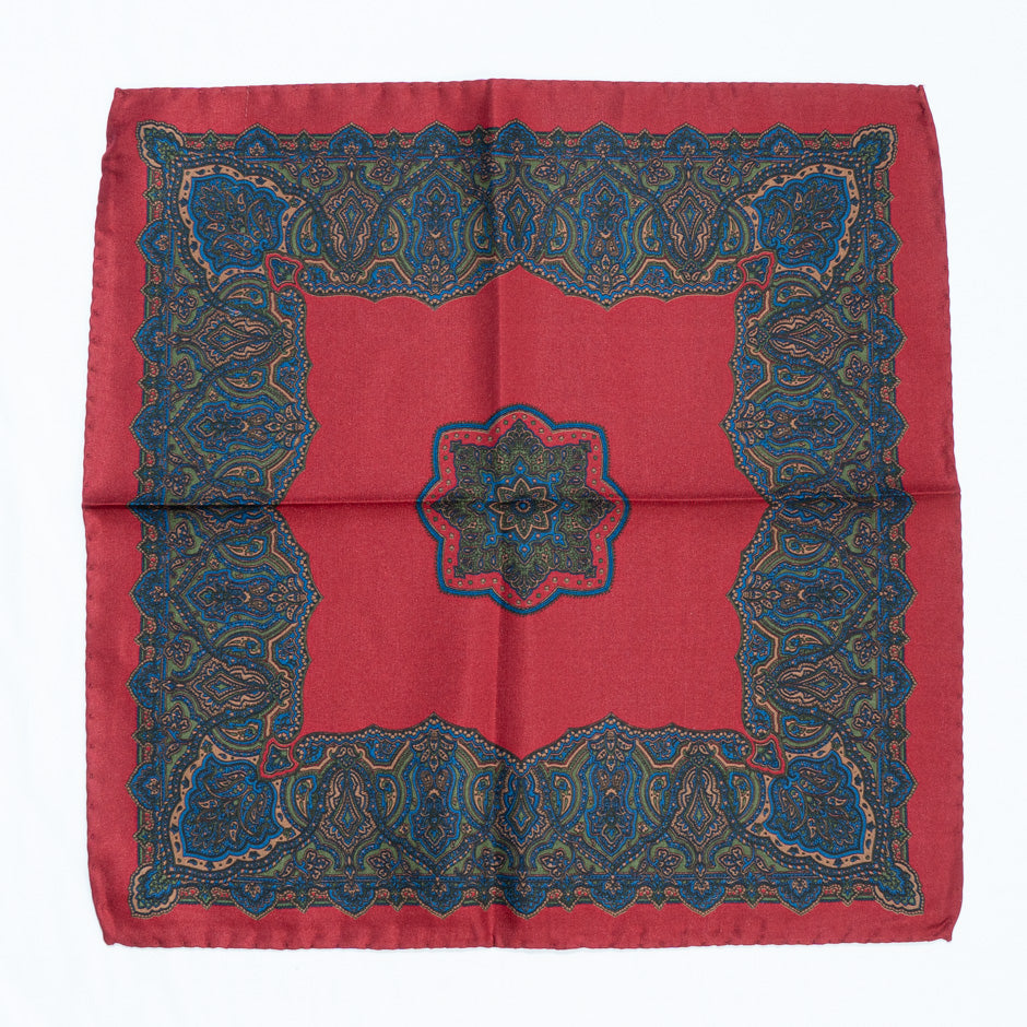 Blue, Green & Red Pure Silk Twill Pocket Handkerchief