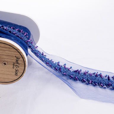 Electric Blue Beaded Tulle Trim