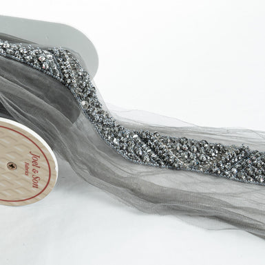 Grey Beaded Tulle Trim