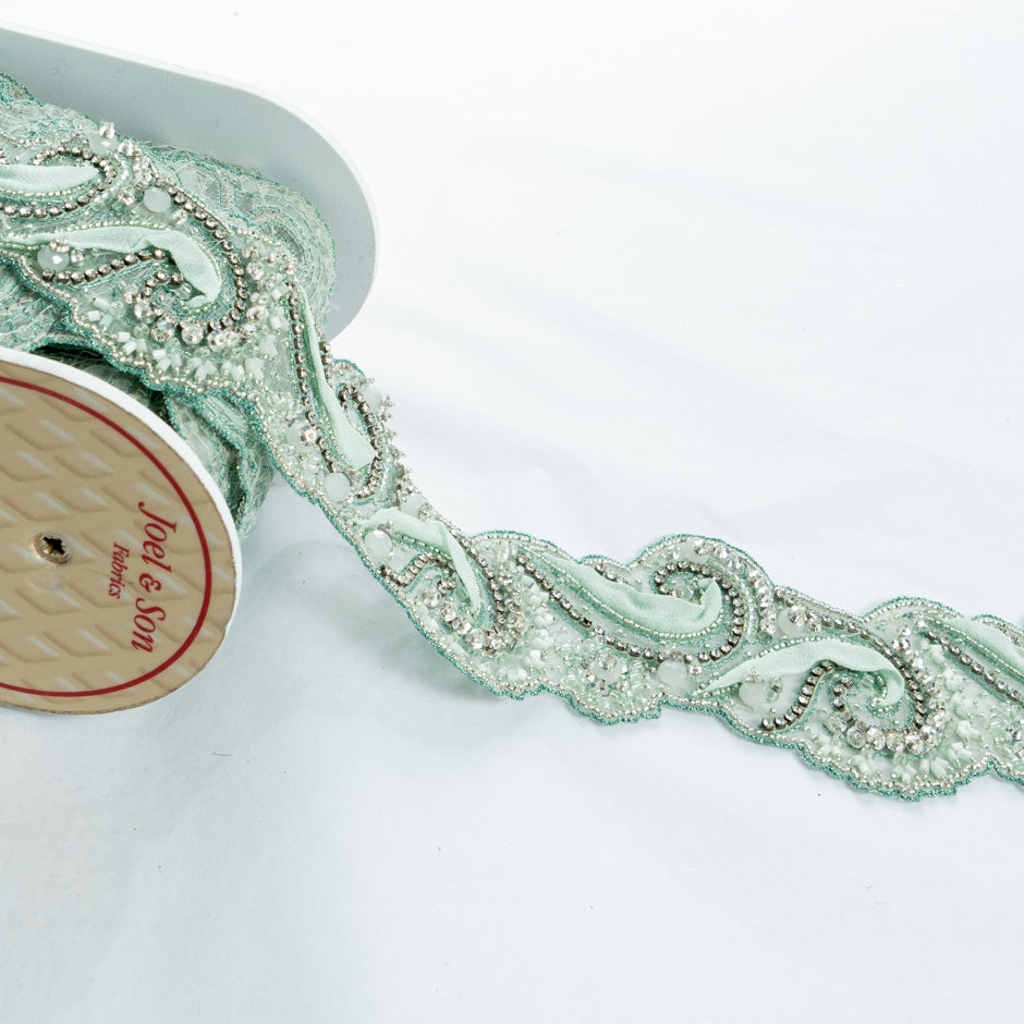 Soft Mint Green Diamanté & Beaded Trim