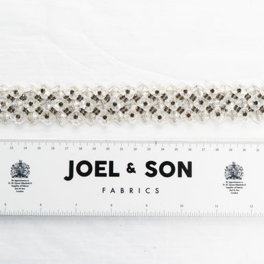 Ivory Floral & Grey Beaded Trim