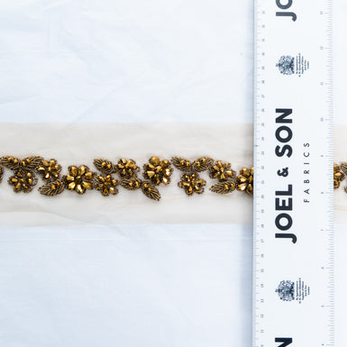 Dark Gold Floral Beaded Tulle Trim