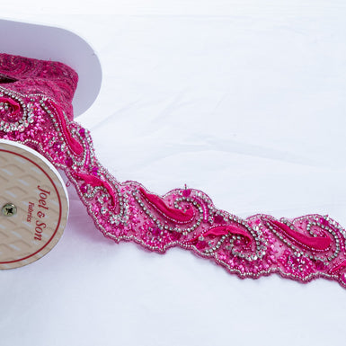 Fuchsia Pink Diamanté & Beaded Trim