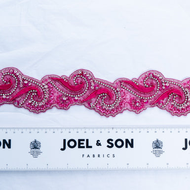 Fuchsia Pink Diamanté & Beaded Trim