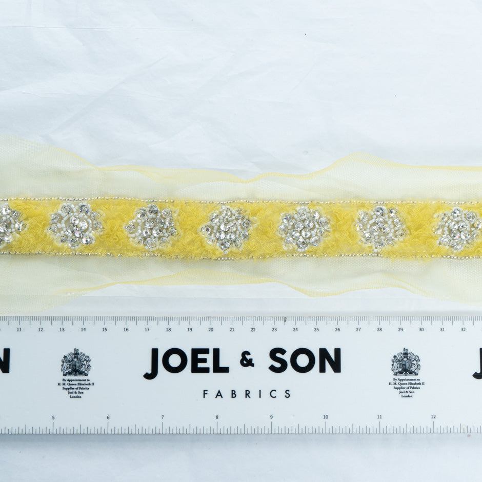 Clear Beaded Yellow Tulle Trim