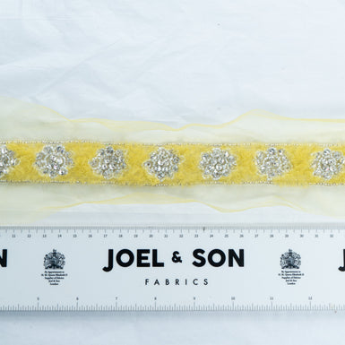 Clear Beaded Yellow Tulle Trim