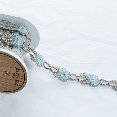 Baby Blue Beaded & Silver Diamanté Trim