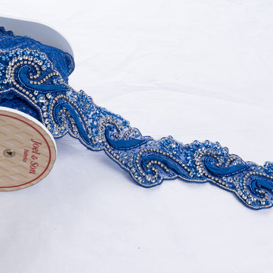 Deep Royal Blue Diamanté & Beaded Trim