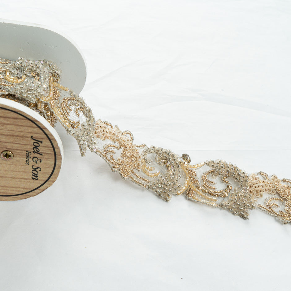 Soft Gold Sequin & Beaded Tulle Trim