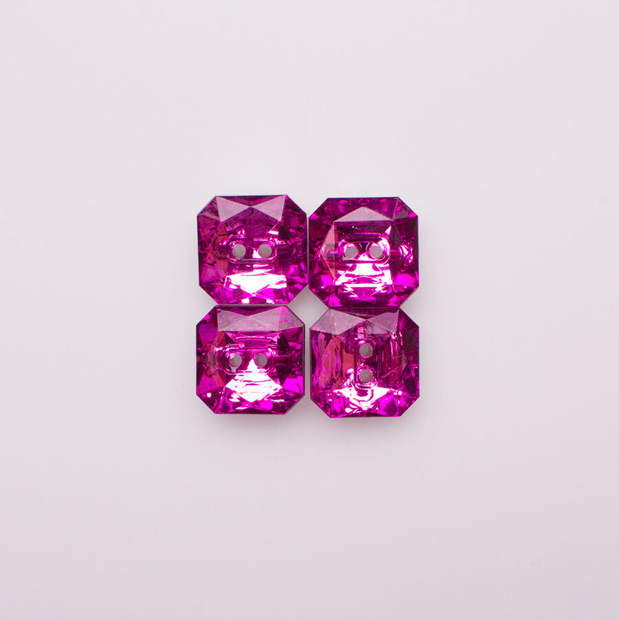 Small Clear Fuchsia Pink Square Button