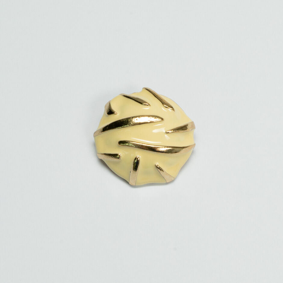 Large Gold Round Yellow Enamel 'Tiger' Button