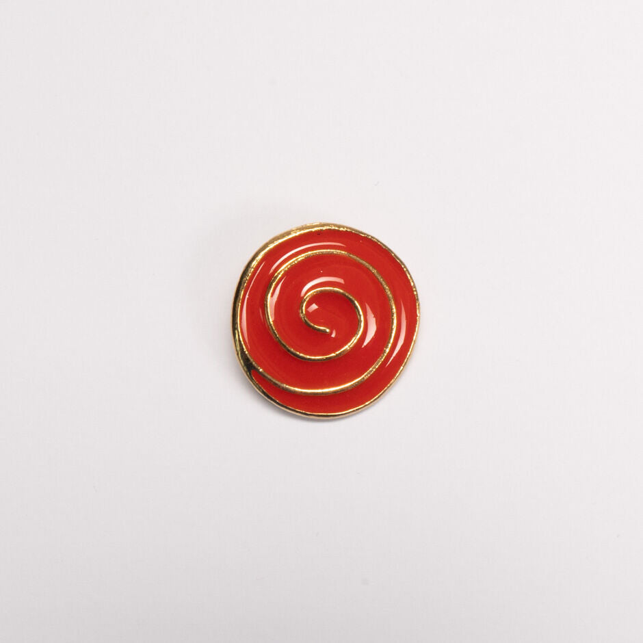 Large Dark Red Swirl Gold Button