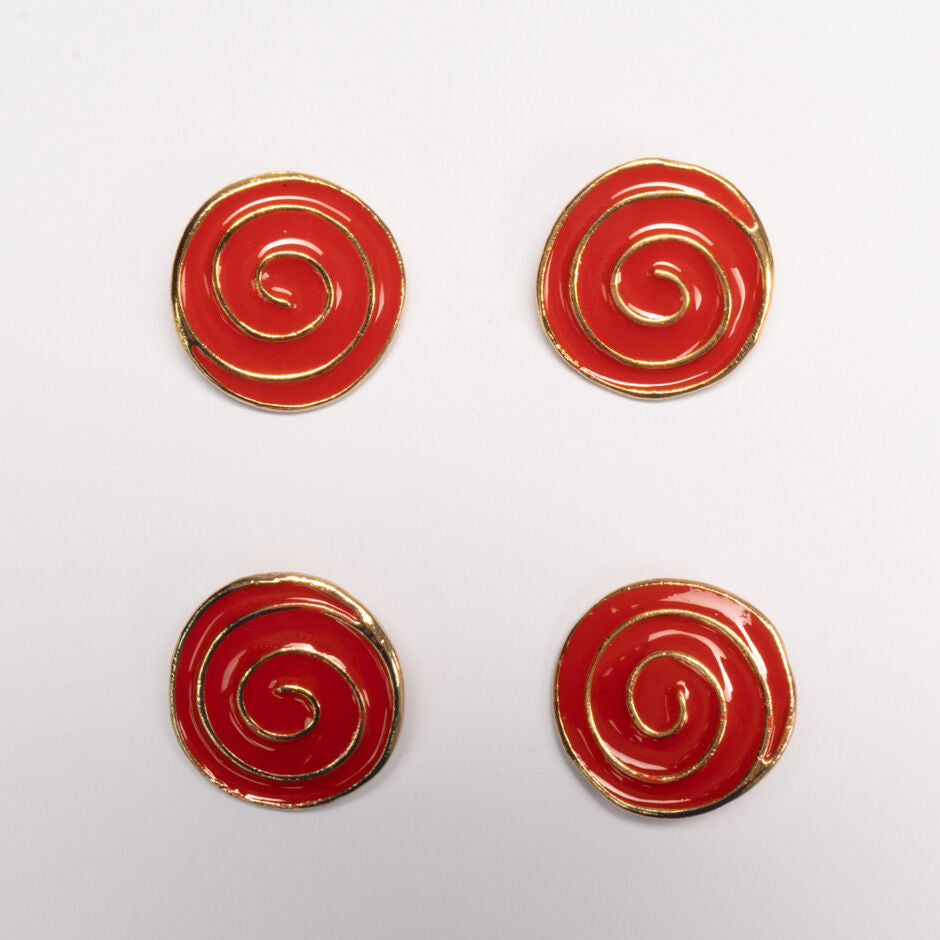 Large Dark Red Swirl Gold Button