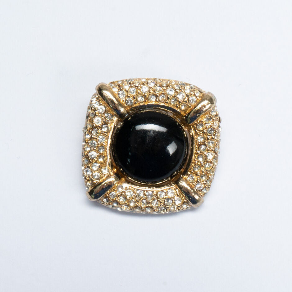 Large Black Centre Diamanté Gold Button