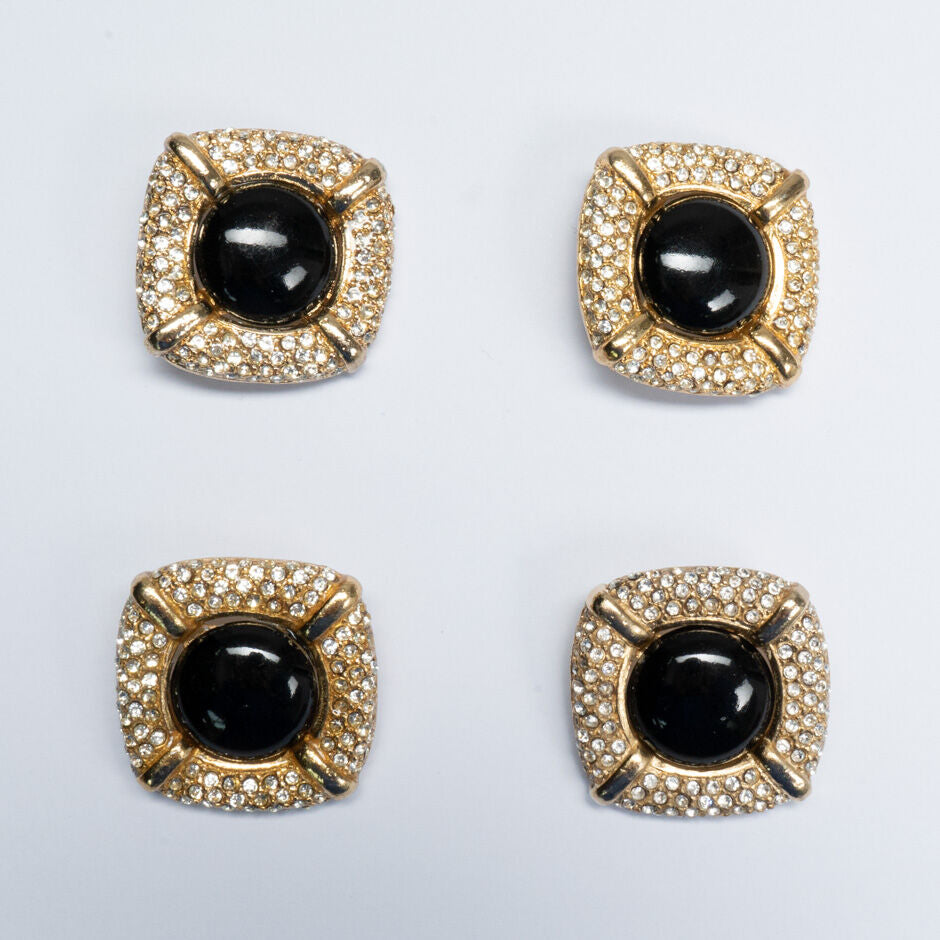 Large Black Centre Diamanté Gold Button