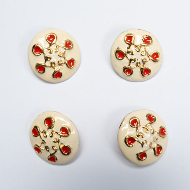 Round Ivory & Red Patterned Button