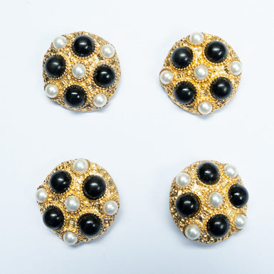 Black & Faux Pearl Large Round Gold Button