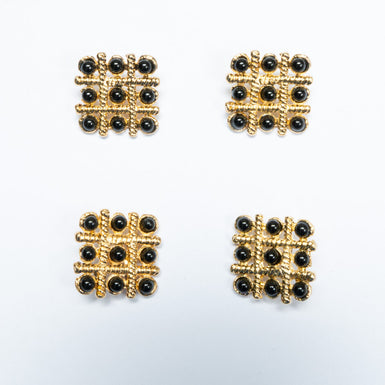 Black & Gold Square Grid Button