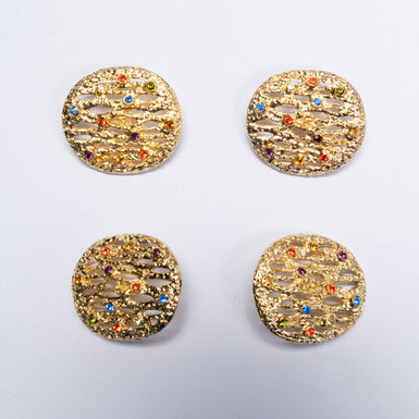 Multi-Coloured Diamanté Hollow Gold Round Button