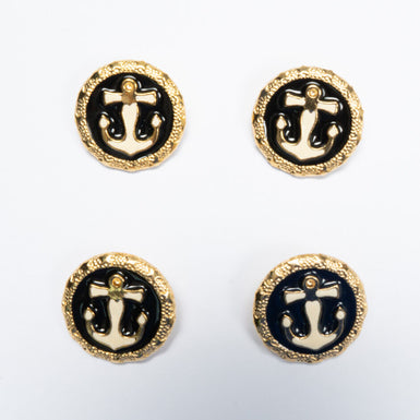 Black Anchor Centred Round Button