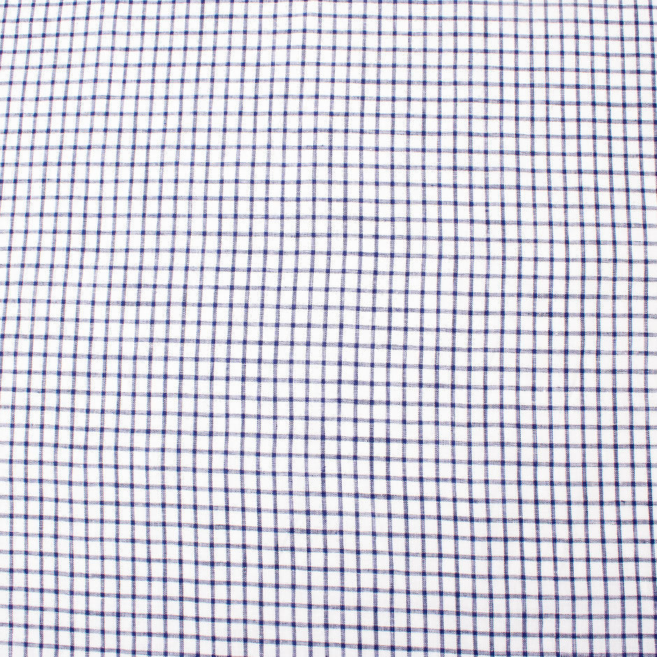 Navy Blue Graph Check Pure Linen