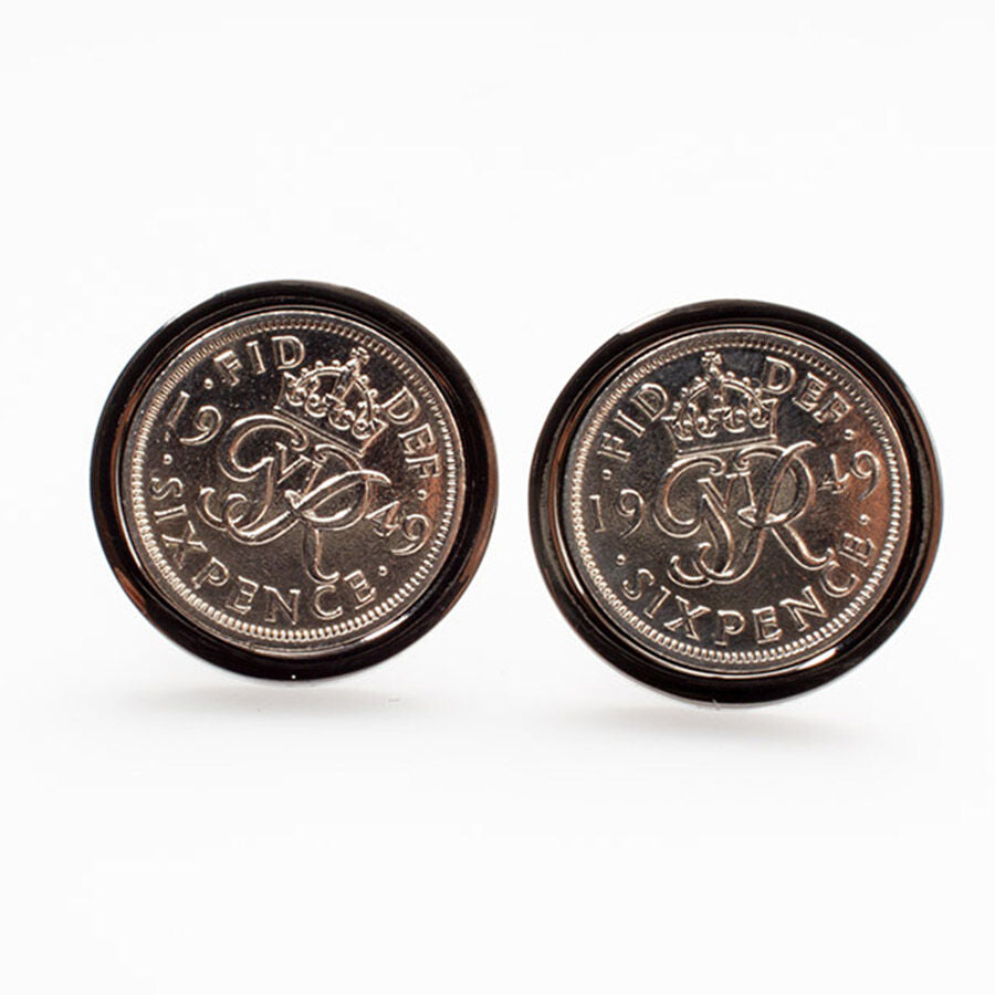 1949 Six Pence' Black Bezel Cufflinks