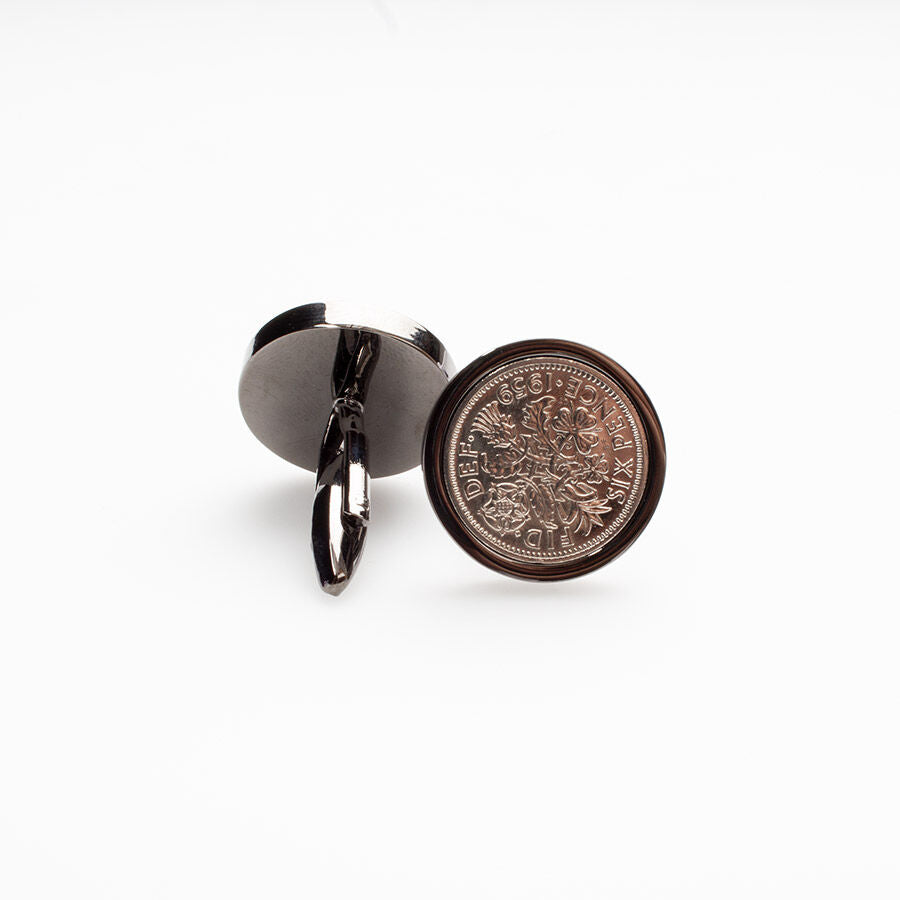 1959 Six Pence' Black Bezel Cufflinks