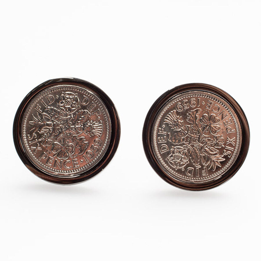 1959 Six Pence' Black Bezel Cufflinks