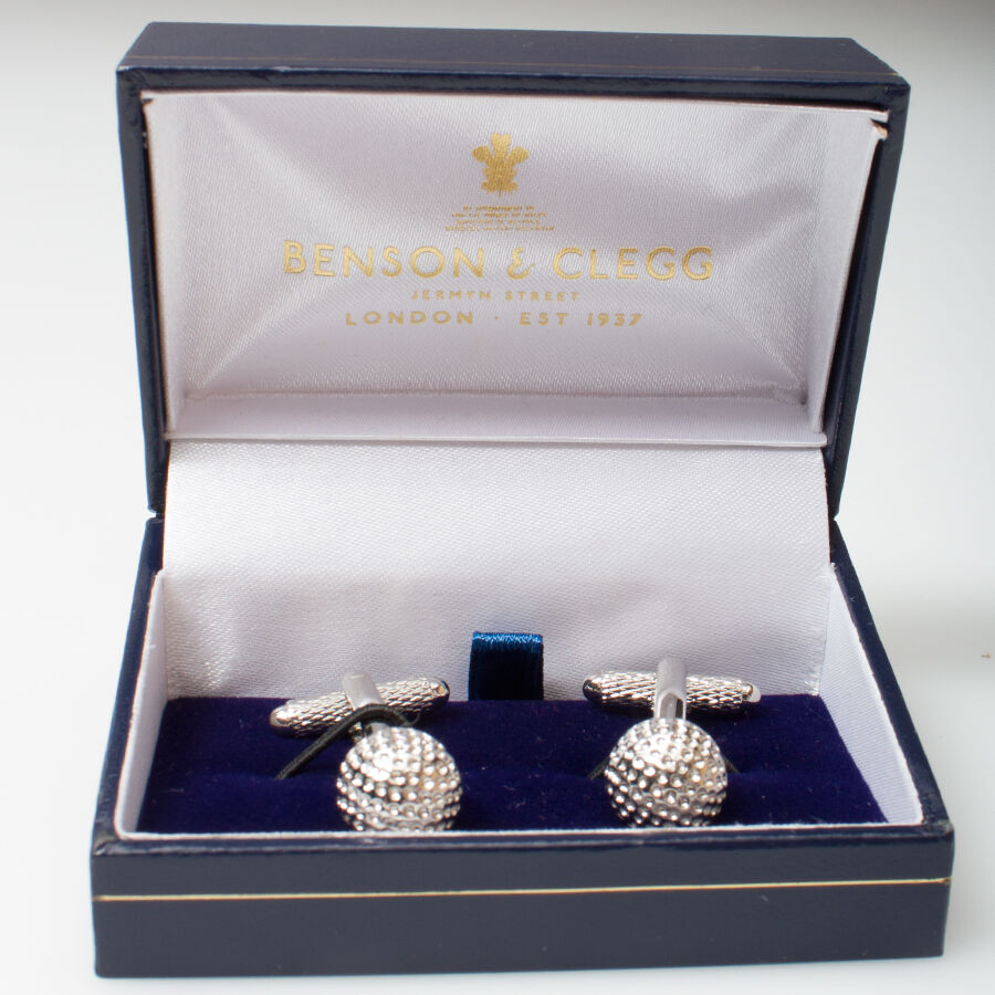 Silver Tone 'Gold Ball' Cufflink Set