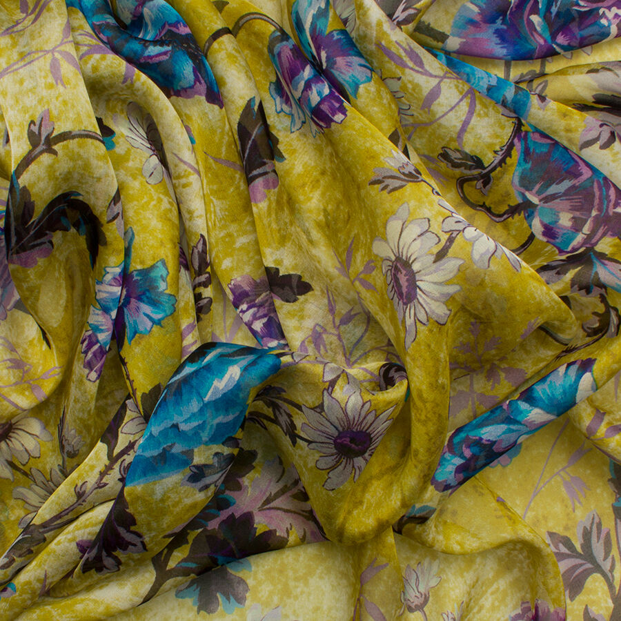 Khaki Green Floral Silk Chiffon (A 2.15m piece)