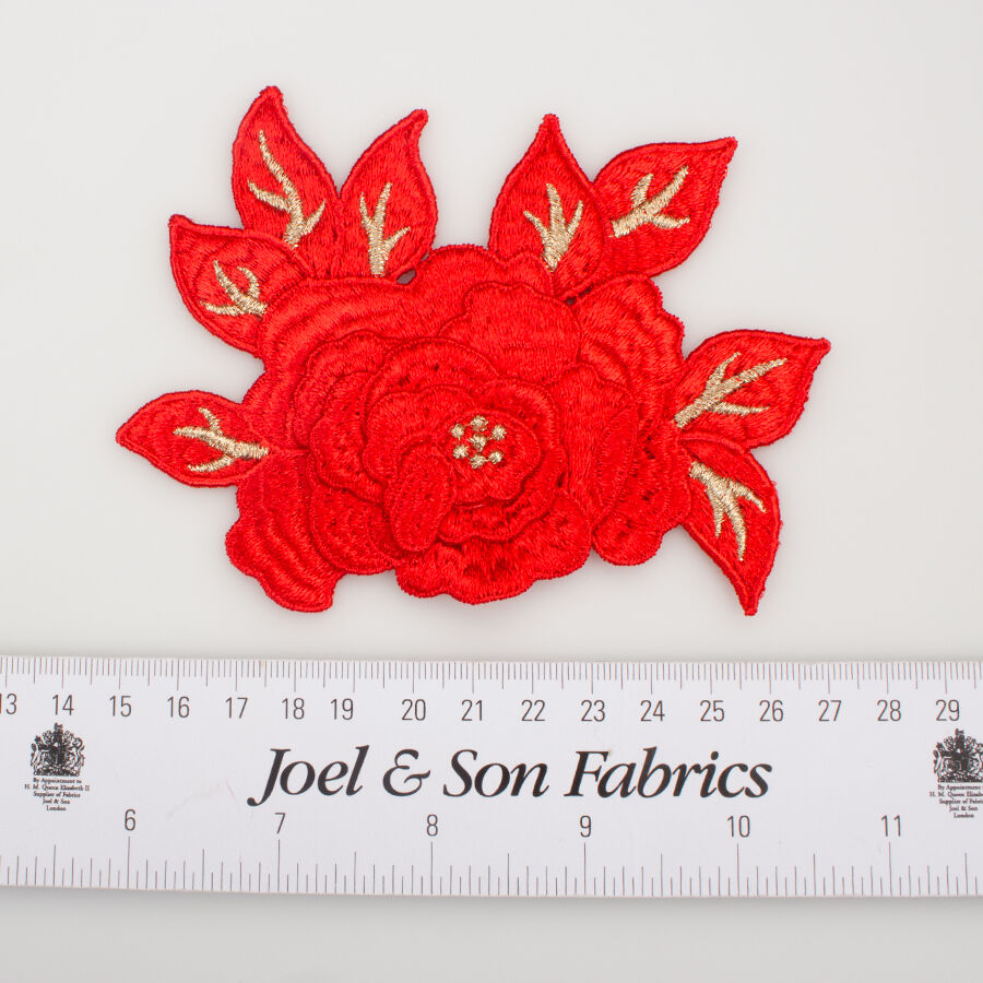 Vibrant Red Gold Metallic Flower Motif