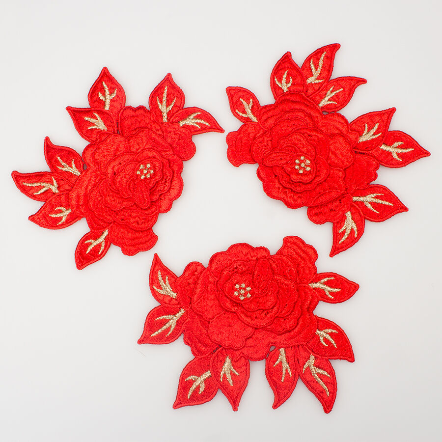 Vibrant Red Gold Metallic Flower Motif