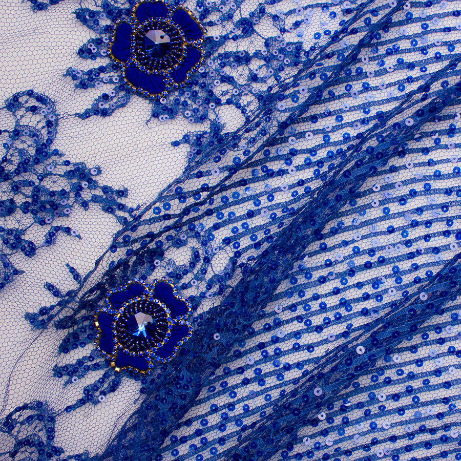 Royal Blue Beaded Tulle (A 2.55m Piece)