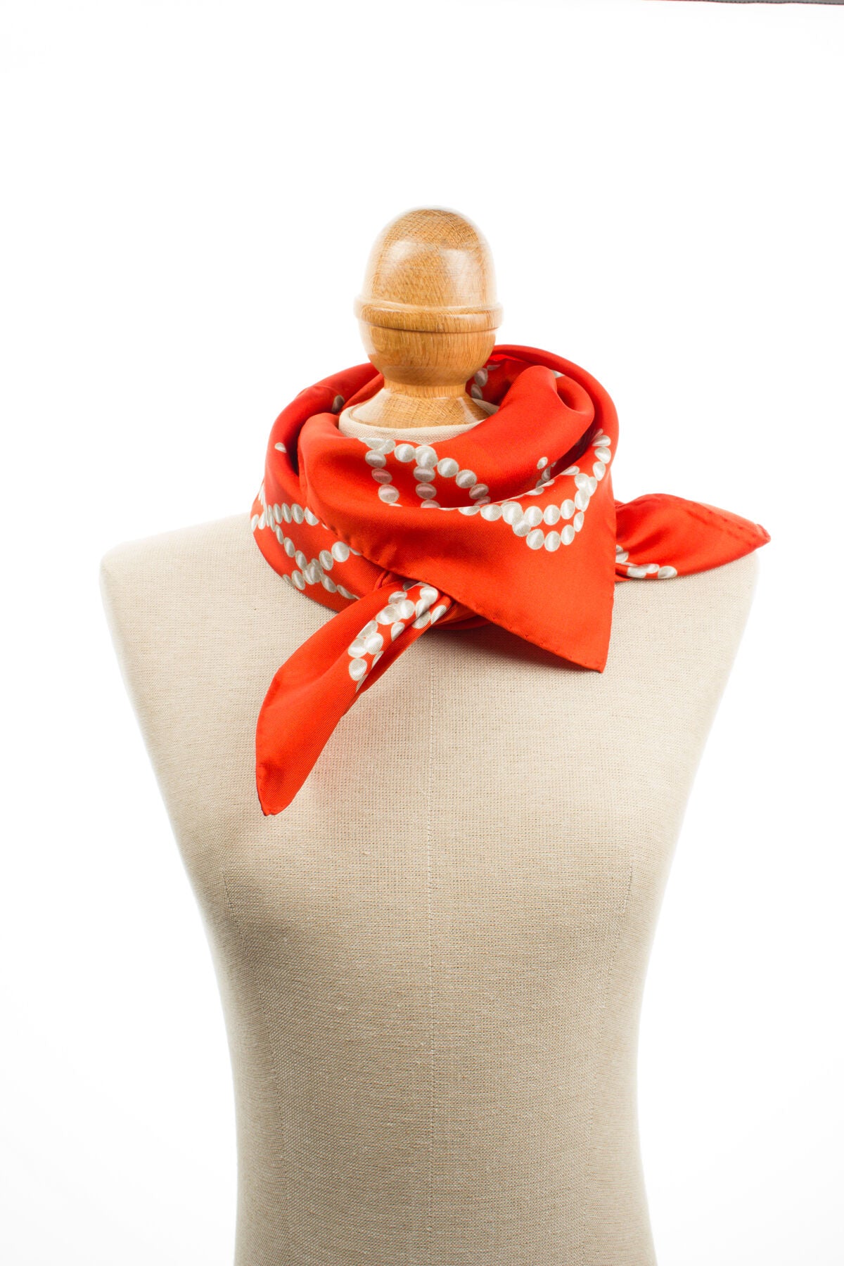 Pearl Printed Red Pure Silk Twill Scarf