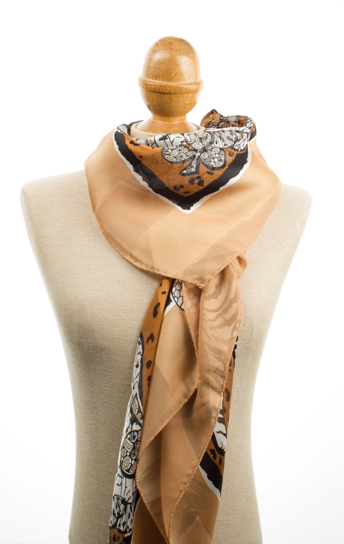 Brown Printed Pure Silk Scarf