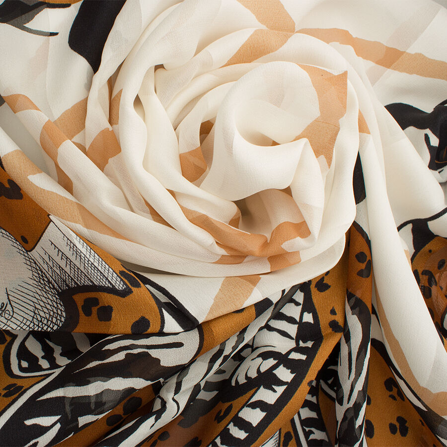 Brown Printed Pure Silk Scarf