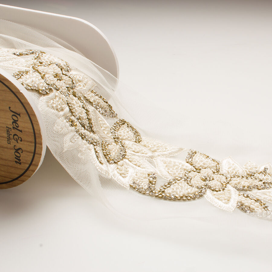 Ivory Embroidered Diamanté Trim