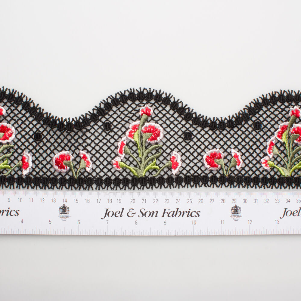 Red/White Floral/Black Guipure Trim