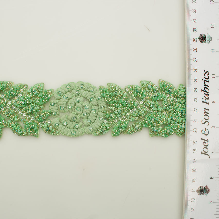 Mint 'Flower & Leaves' Beaded Trim