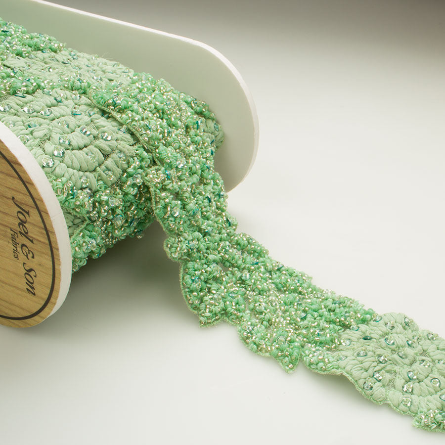 Mint 'Flower & Leaves' Beaded Trim