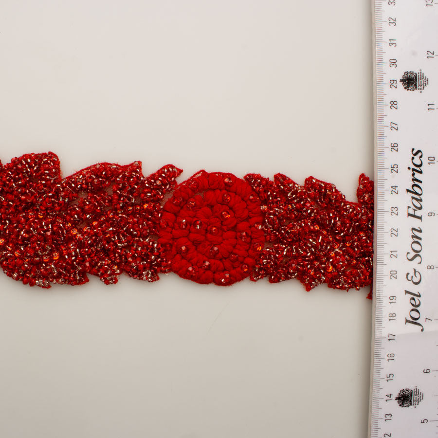 Red 'Flower & Leaves' Beaded Trim