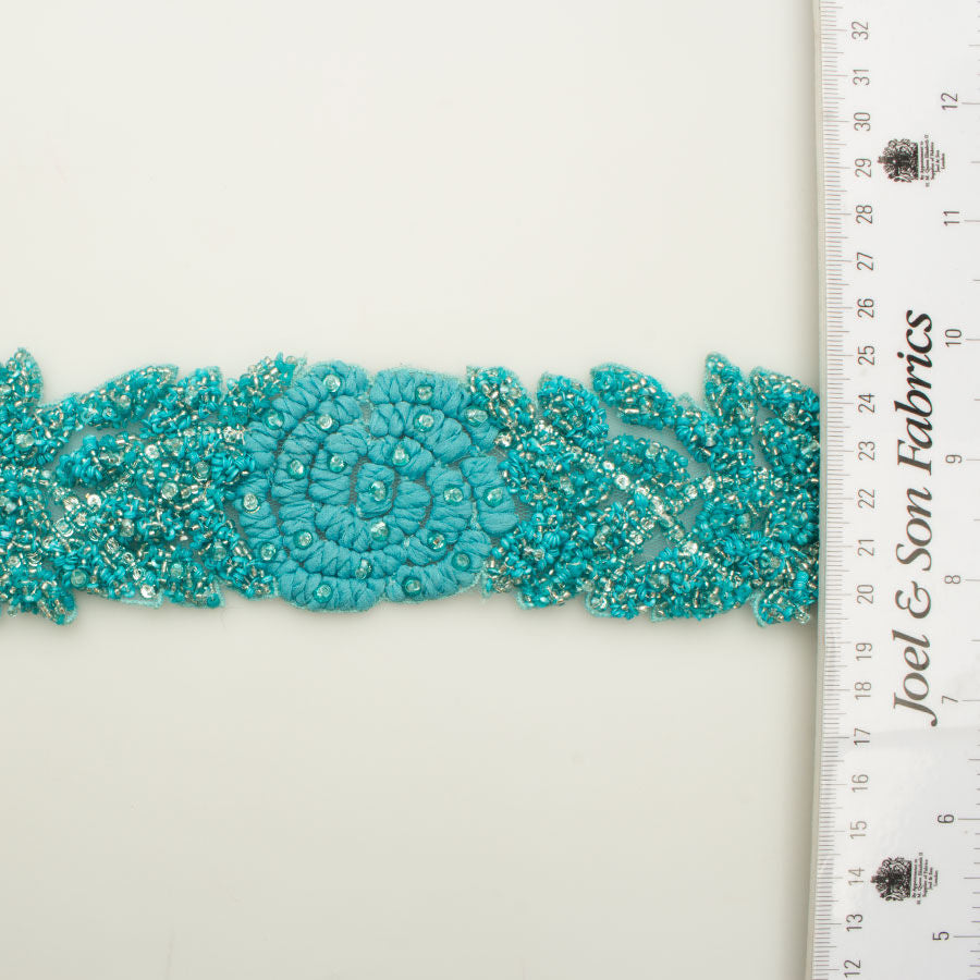 Turquoise 'Flower & Leaves' Beaded Trim