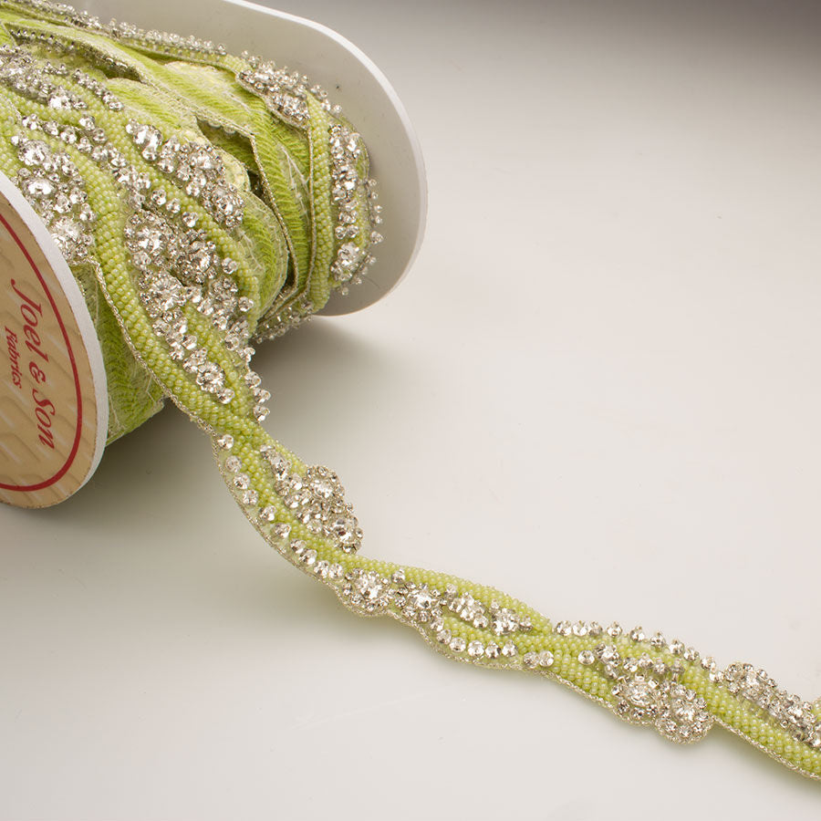 Lime Green Diamanté & Beaded Trim