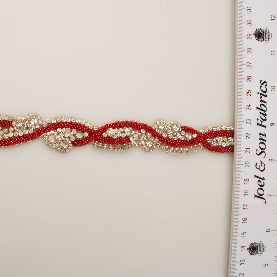 Deep Red Diamanté & Beaded Trim