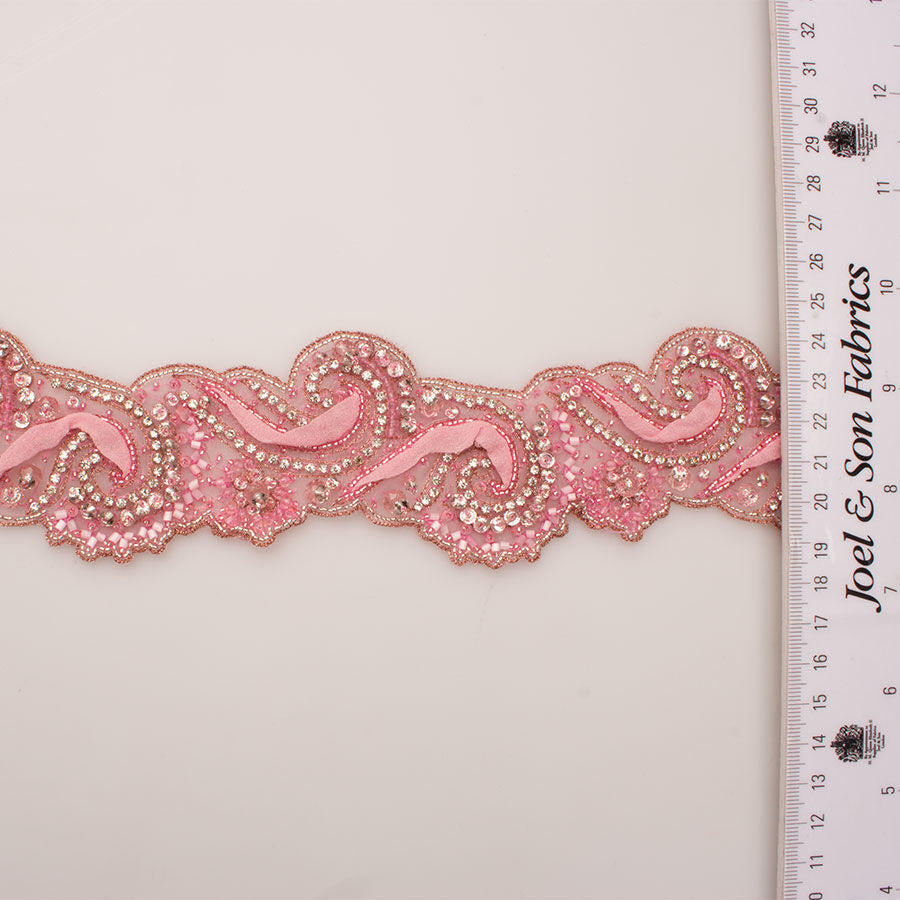 Pink Diamanté & Beaded Trim