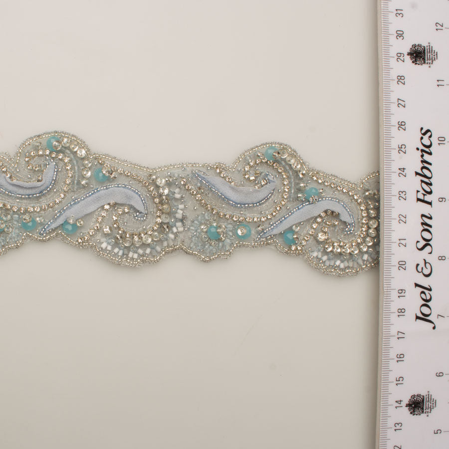 Baby Blue Diamanté & Beaded Trim