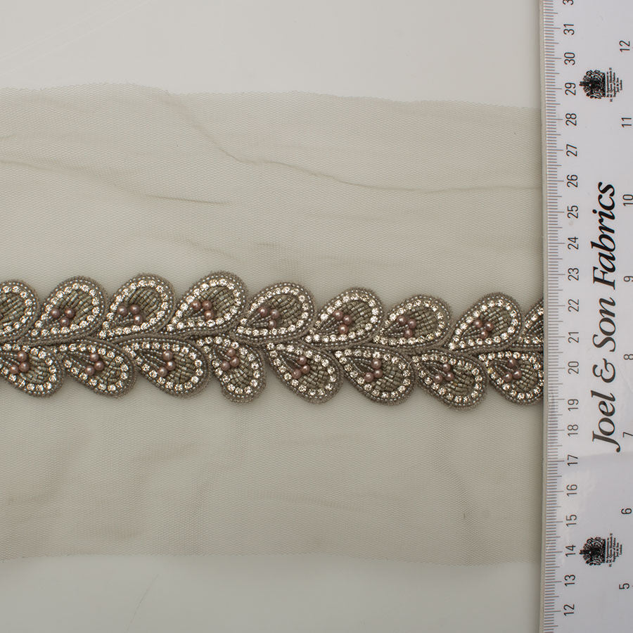 Grey 'Petal' Diamanté & Beaded Trim